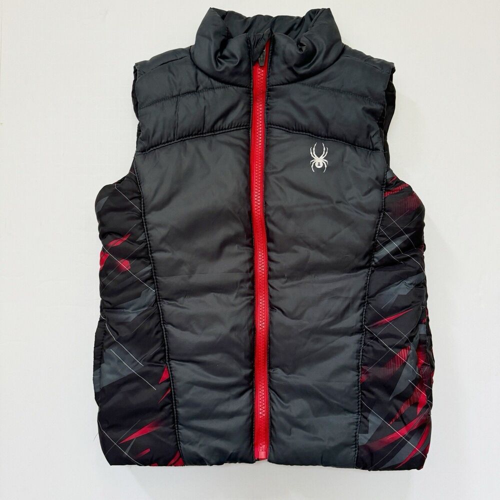 Spyder Boys Puffer Vest Boy's Kid's Full Zip Gray Red Jacket Size 4